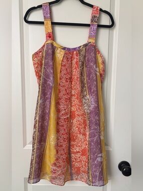 Alice + Olivia Multicolor Patchwork Sundress in Purple, Yellow & Orange